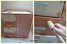 nanesenie ochranného vosku na maľovanú komodu